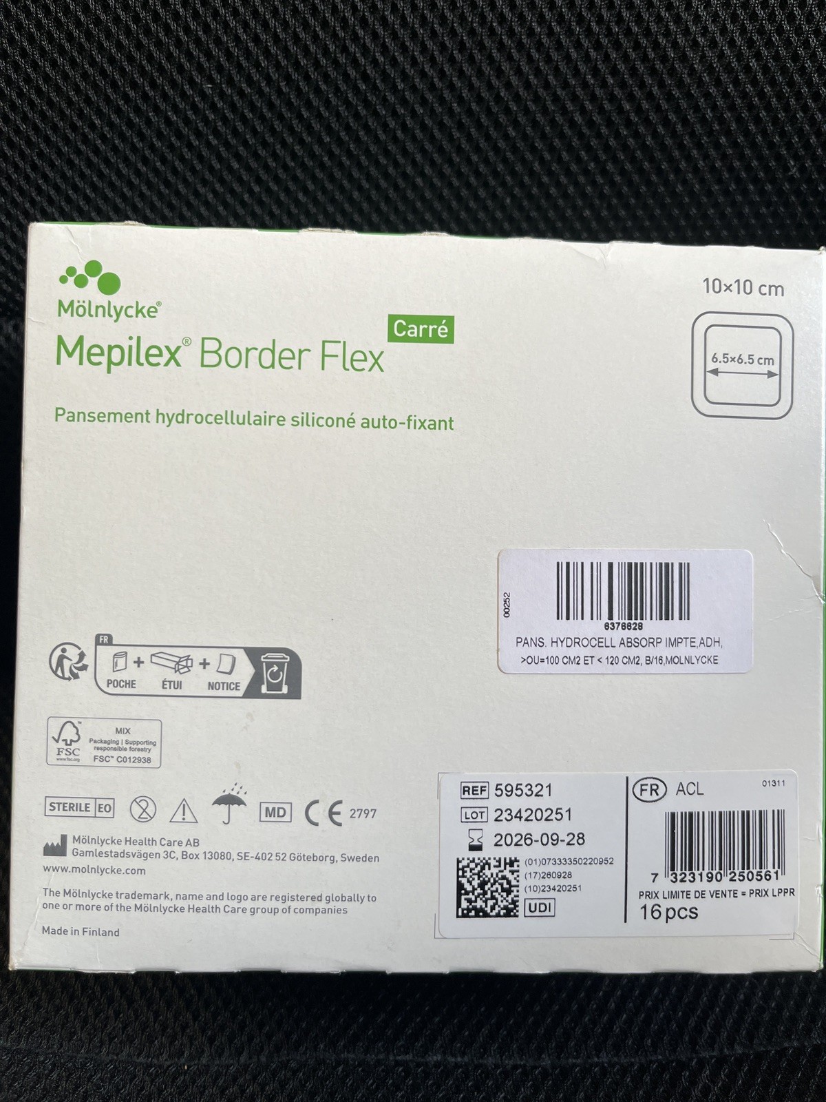 Pansement Mepilex Border Flex 10x10 evite la maceration des plaies 64 unites