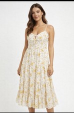 Wayf Women’s Cream and Yellow Floral Maxi Dress Size Medium