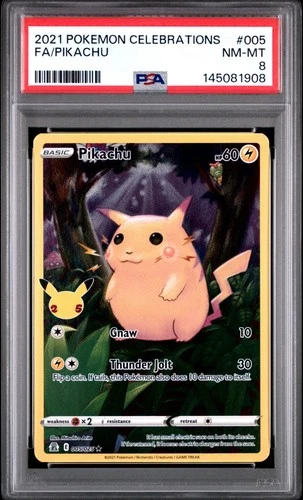 PSA 8 - PIKACHU 2021 POKEMON CELEBRATIONS FA 005/025 FULL ART Red NM Mint #005