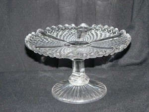 Flattened Diamond and Prism Pressed Glass Cake stand. (My name) Origin European 