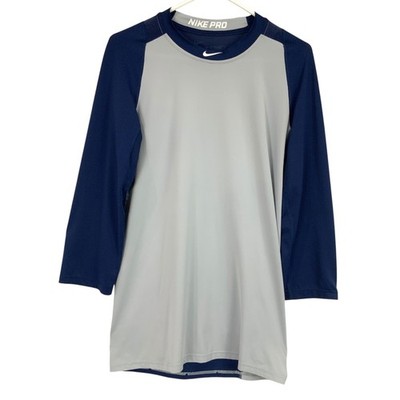 Nike Pro Fitted Dri-Fit Blue/Gray 3/4 Sleeve Crewneck Athletic Shirt Size S MLB