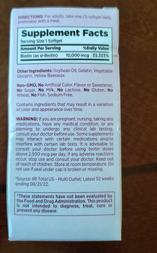 NEW Nature’s Bounty Biotin 10,000 mcg Hair Skin & Nails 90 Liquid Softgels 05/27 - Picture 3 of 5