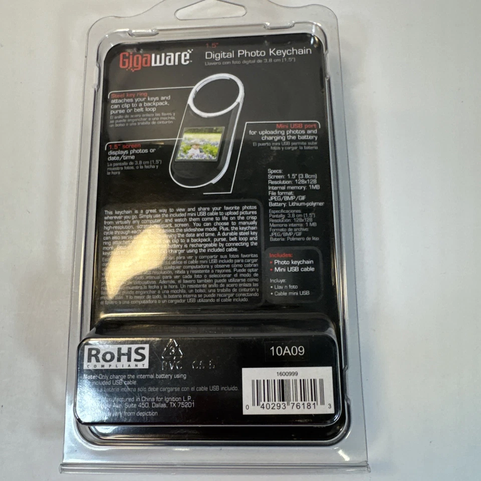 Gigaware Brand digital photo keychain 1.5” Screen With USB Cable new - Image 2 of 3