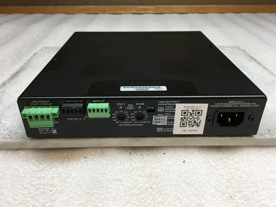 QSC SPA2-60 2-Channel 60 Watt` 100V Per Channel Power Amplifier - Image 4 of 4