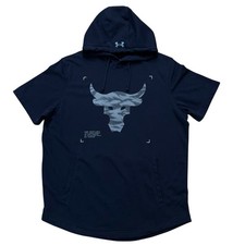 Under Armour Project Rock Hoodie Mens L Terry Short Sleeve Drawstring Blue