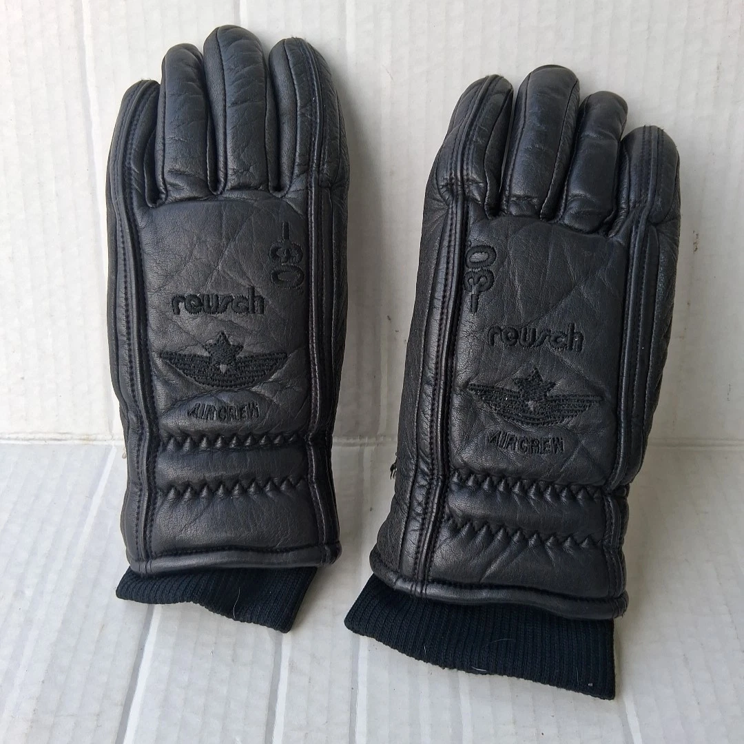 Vintage REUSCH Aircrew -30° Leather Gloves Size 7 Black Lined Winter Ski Snow