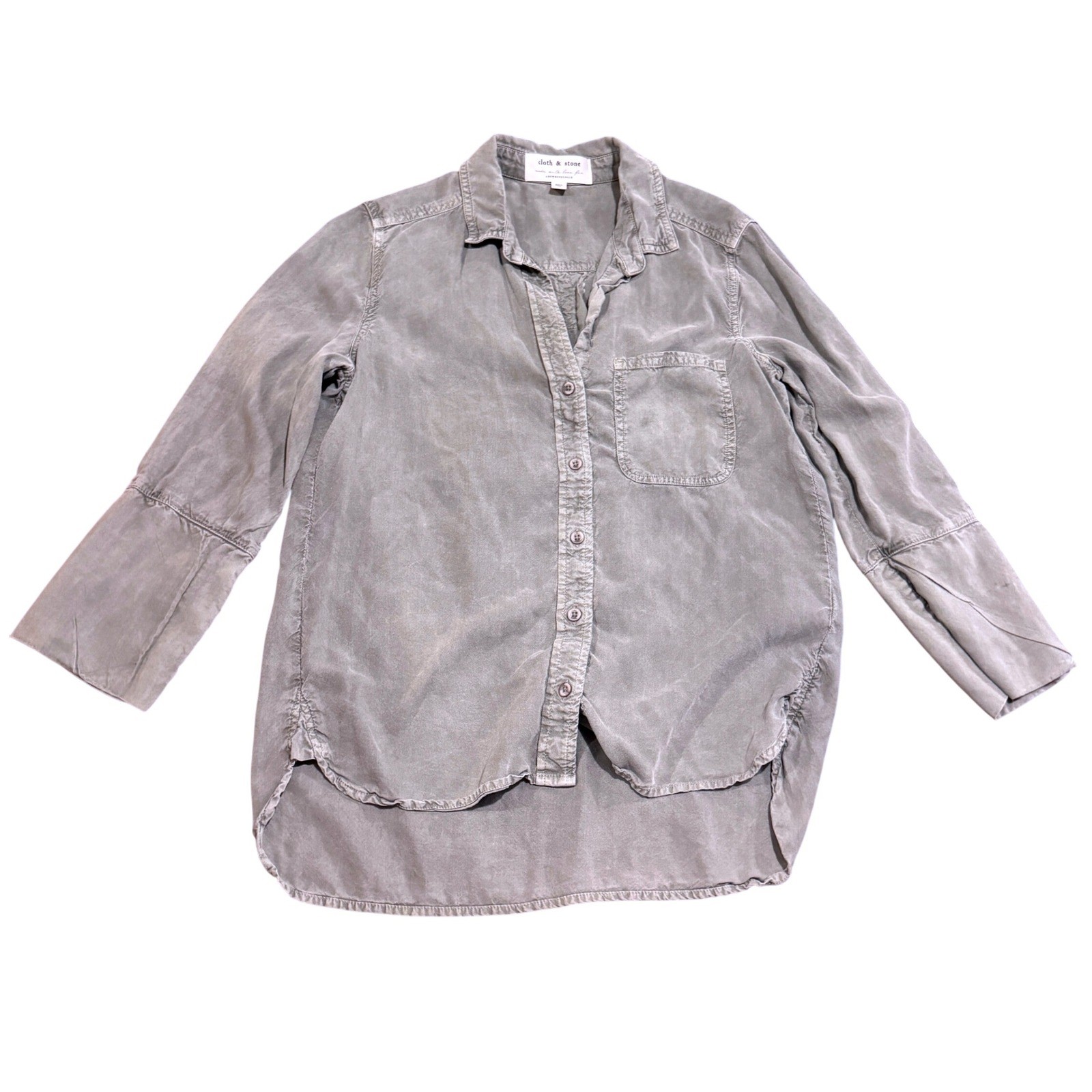 Cloth & Stone Anthropologie Olive Green Button Down Shirt XS Boho Minimalism