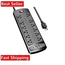 Power Strip, Surge Protector with 12 Outlets and 4 USB Ports, 6 Feet Extensio...