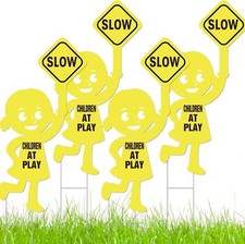 4 Pack Slow Down Kids at Play Signs for Street 16 x 12 Inches Double Sided Child