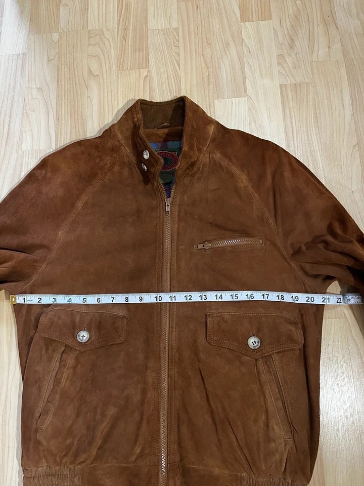 Vintage Boston Traders Brown Lamb Suede Full Zip Plaid inside Jacket Mens Small - Image 2 of 4