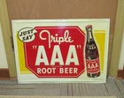Vintage TRIPLE AAA ROOT BEER Soda Embossed Tin Sign 50s ~ Awesome 50s Bottle!