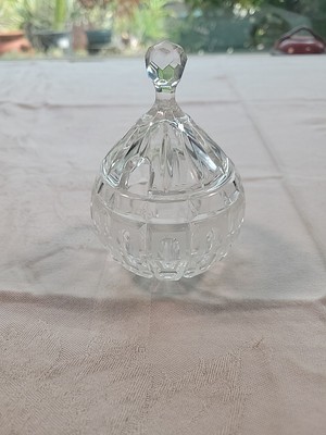 Vintage Crystal Cut Sugar Bowl With Lid 4.75in Tall