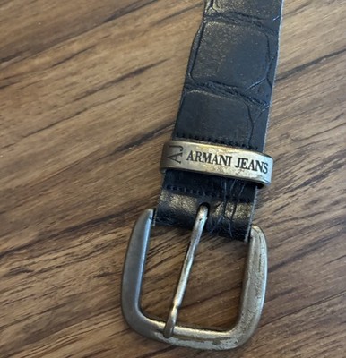 Vintage Armani Jeans Mens Black 100% Leather Belt 100/115 Made In Italy