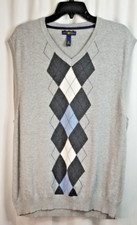 Men's Argyle Sweater Vest Gray Classic Knit Sleeveless Academia Light Size XL