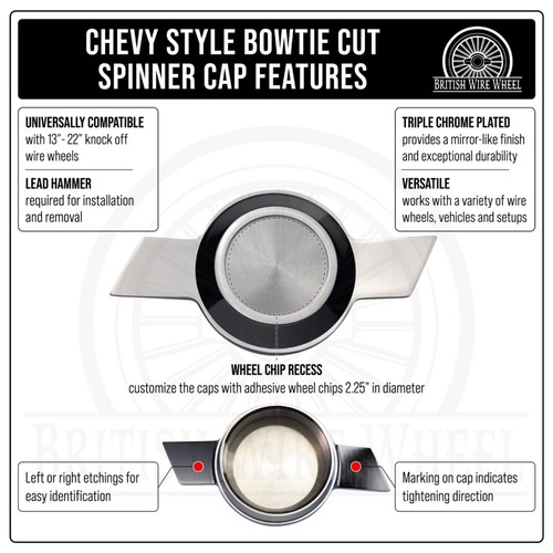 British Wire Wheel Chrome & Red Wheel Chip Emblems with Spinner Caps, Set of 4 - Picture 45 of 70