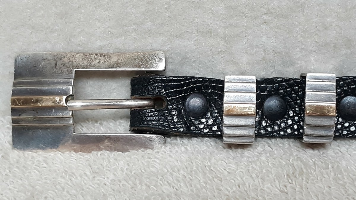 R Stump for JR LtD black lizard belt with sterling silver and 18k gold buckle 2 Vintage Tom Taylor Belt Santa Fe Sterling Silver buckle 32  main image 2