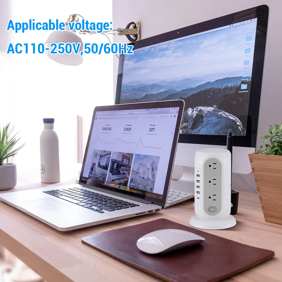 Multi Socket Wall Socket Power Strip With 12 AC Outlets & 5 USB Ports 1 Type C - Image 4 of 4