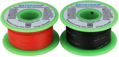 BNTECHGO 24 Gauge Silicone Wire Spool red 50ft and Black 50ft Flexible 24 AWG