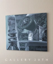 WOW! MID CENTURY INDUSTRIAL ORIG. "ART NOIR" OIL PAINTING! VTG ATOMIC DECO MCM