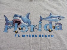 Florida, Ft. Myers Beach Great White Sharks Gray SS Vacation T Shirt Size M