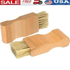 2 Pcs Shoe Polish Brushes Wooden Handle Natural Bristles Leather Cleaner Tool US