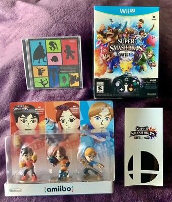 Super Smash Bros LIMITED EDITION Wii U Controller Adapter Bundle CD Mii Fighter