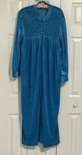 VTG VIBRANT 1960s Womens Turquoise Blue Velvet Robe XL Dressing Gown Housecoat