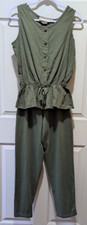 Vintage 1980s Pants Shirt Two Piece Set Small Size 6 Olive Green