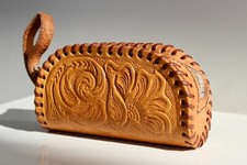 Vintage 1960s Western Tooled Leather Coin Purse DENVER Travel Souvenir / NICE 