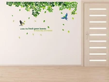 120 cm Wall Decals Sticker Green Forest Fresh Green Leaves and Birds