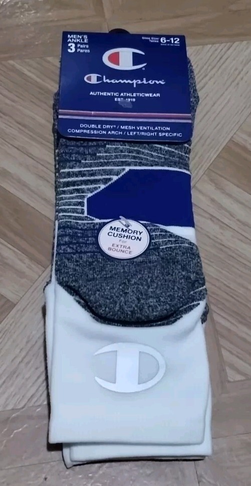 Champion Ankle Socks 3 Pairs Men's Size 6-12 Authentic Activewear White-image