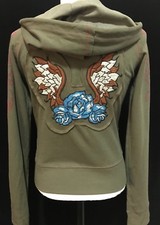 One Life 2 Live Green Zip Hoodie, Size S With Floral Wing Embroidery (rf743)