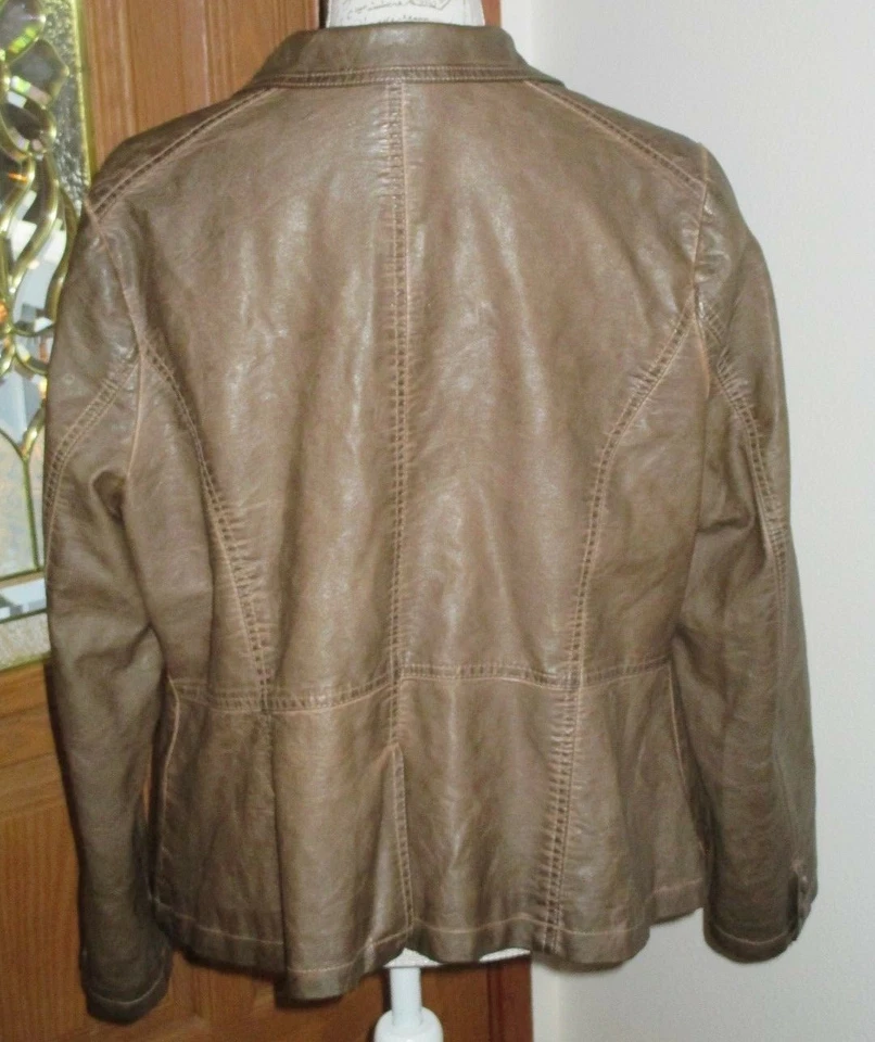Lane Bryant Size 14/16 Faux Leather Brown Distressed One Button Lined Jacket - Image 3 of 4