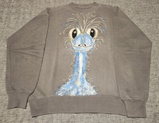 Unisex Young Teens Hand Painted Emu Jumper Light Blue with grey background
