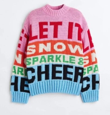 H&M Let It Snow Sparkle Cheer Grobstrick Weihnachtspullover M 12 14 neu inter post