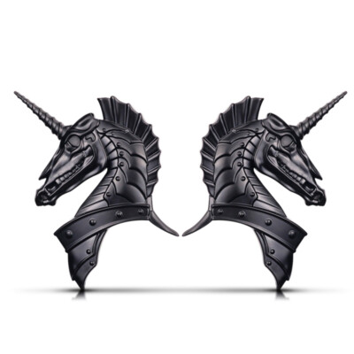 Schwarze Einhorn-Emblems 3D Metall 1 Paar - Motorrad Auto Tuning Dekor 5.6x8.2cm
