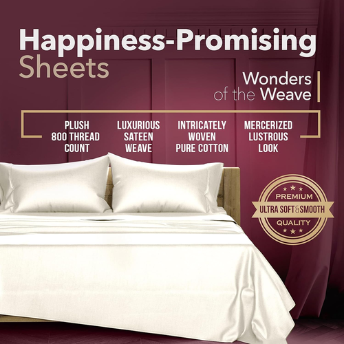 100% Egyptian Cotton Sheets Queen Size - 800 High Thread Count Sheets Queen, 6 P - 第 3/8 張圖片
