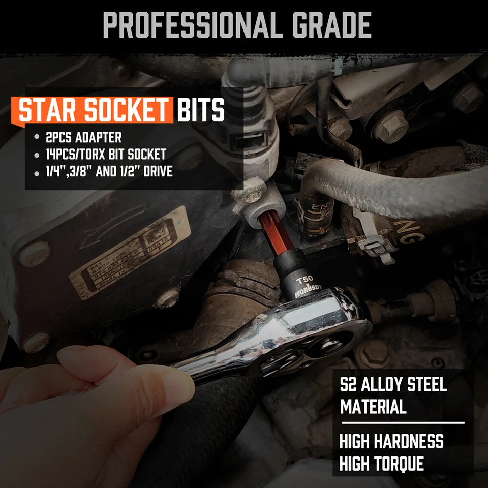 HORUSDY 31PC Torx Bit Socket& Female External Socket Set & Impact Socket Adapter - Image 4 of 4