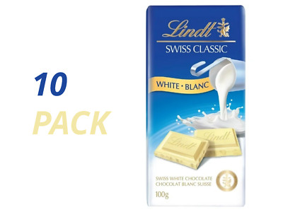 Lindt Swiss Classic White Chocolate Bar   Bulk Deal: 10-Pack Lot (100g Each)