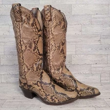 Justin Western Tan Exotic Leather Full Python Snakeskin Cowboy Boots Women's 6.5