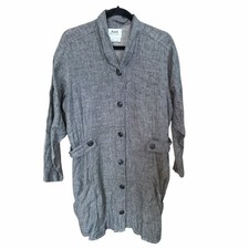 FLAX JEANNE ENGELHART gray 100 linen button front jacket Tunic lagenlook medium
