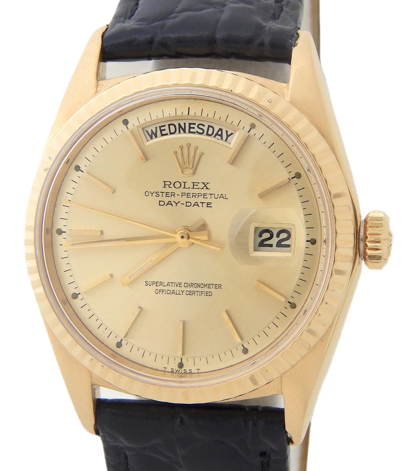 Reloj Rolex Day-Date 1803 vintage para hombre de oro amarillo de 18 quilates con esfera dorada champán