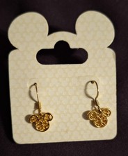 Disney Park Gold Tone Mickey Mouse Head w/ Geometric Design Dangle Earrings New
