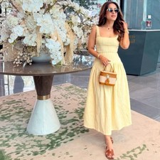 Zara TEXTURED MIDI DRESS Yellow Small NWT Vanilla Ref 4813/323