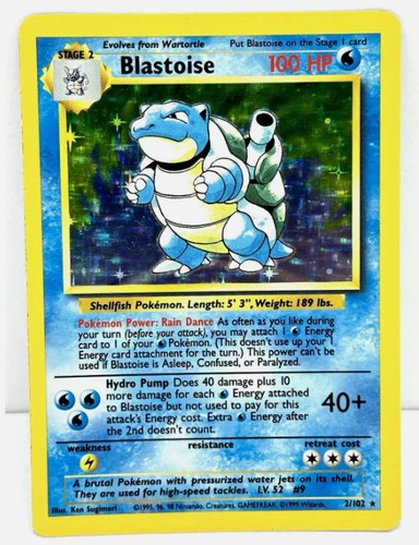 1999 Stage 2 ✈️Blastoise 2/102 Holo Base Set Pokémon Card NM Unlimited WOTC