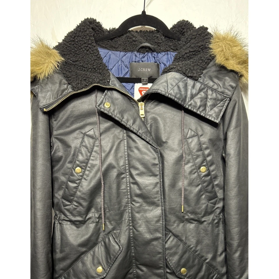 Parka de invierno J.Crew Perfect abrigo ecológico negro capucha de piel sintética para mujer talla M Foto 3 de 4