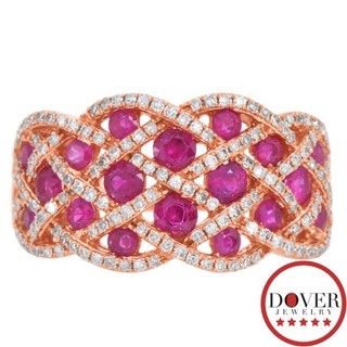 Anillo Estate Diamante Rubí 14K Oro Rosa Racimo Banda 5.2 Gramos Sin Reserva