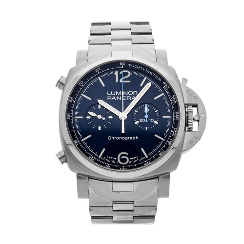 Panerai Luminor Chrono Steel Auto 44m Blue Dial Bracelet Watch...