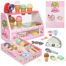 Wooden Ice Cream Toys for Ice Cream Counter for Toddlers Pretend Play Food Sc...