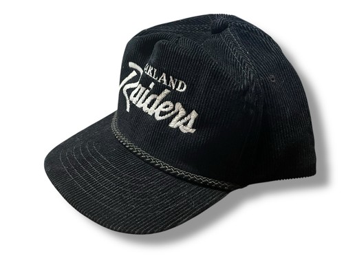 Vtg Black Oakland Raiders AmaPro Silver Script zip back Hat w/Rope Corduroy - Picture 2 of 7